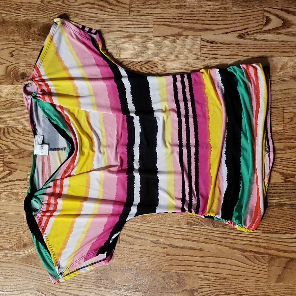 (M) Poet Colorful Stripe Ruched Cowl Neck Loose Casual Vacation Resortwear
